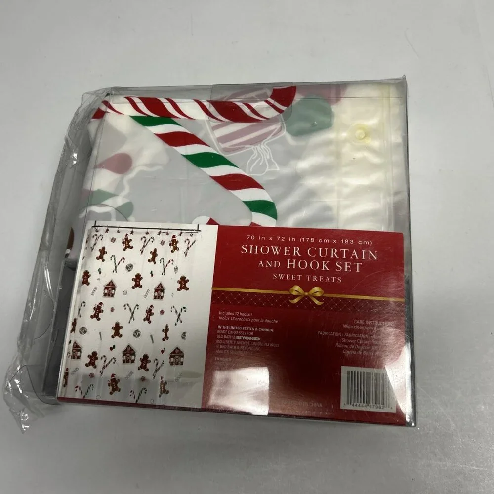 Shower Curtain And Hooks Set Sweet Treats Gingerbread Holidays Christmas